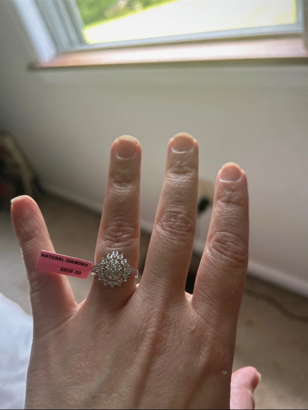 Silver Tone White Diamond Halo Ring - Unbranded